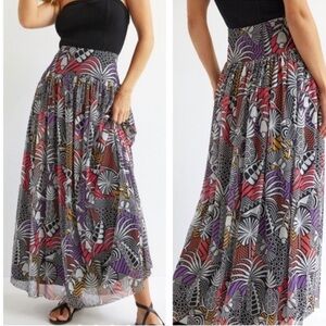 FARM Rio x Anthropologie Tropical Abstract Maxi Skirt Beach Vacation Womens Med